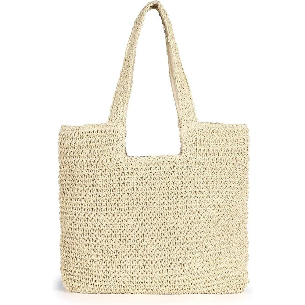 Sightor Straw Beach Tote Bag Beige Woven Shoulder Summer Handbag